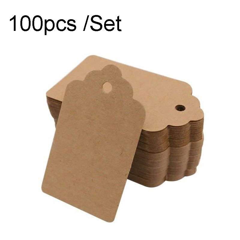 100pcs /Set Waves Kraft Paper Tags Christmas Wedding Party Kraft Paper Gift Hang Tags(White)