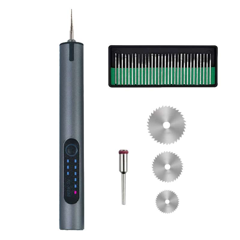 A288 Electric Grinding Machine Small Handheld Carving Pen, Style: Gray+Saw Blade+Grinding Head