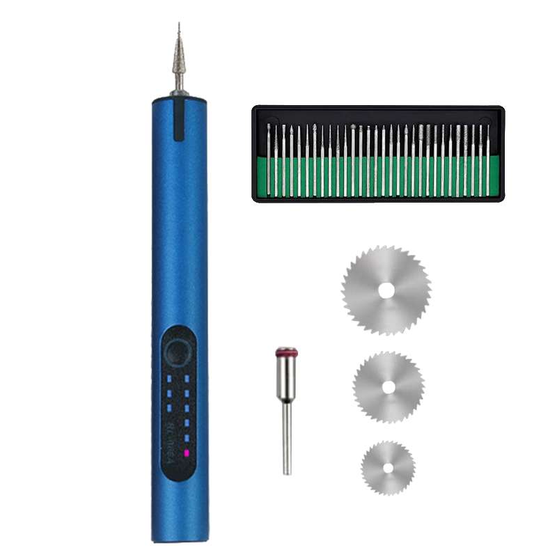 A288 Electric Grinding Machine Small Handheld Carving Pen, Style: Blue+Saw Blade+Grinding Head