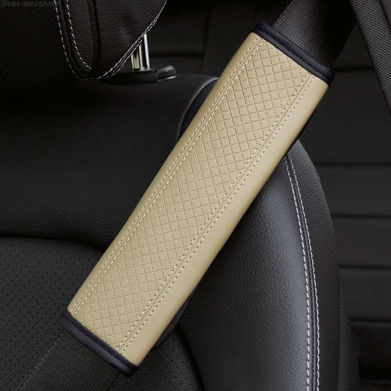 Fiber Leather Embossed Car Seat Belt Shoulder Cover Protector 6.5X23cm(Pink)