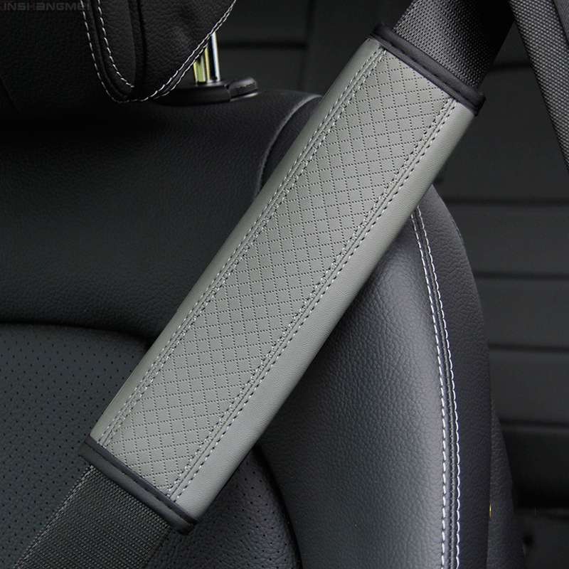 Fiber Leather Embossed Car Seat Belt Shoulder Cover Protector 6.5X23cm(Pink)