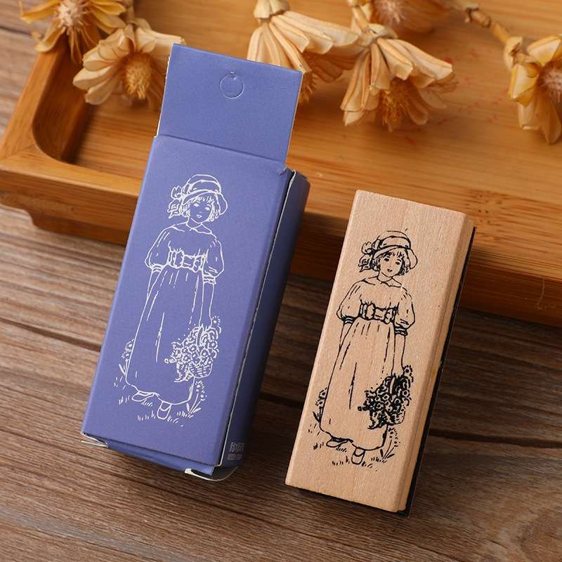 4 PCS Wooden Flowers and Plants Girl Stamp Fresh Plant Handbook DIY Decorative Stamp(Boswellia)