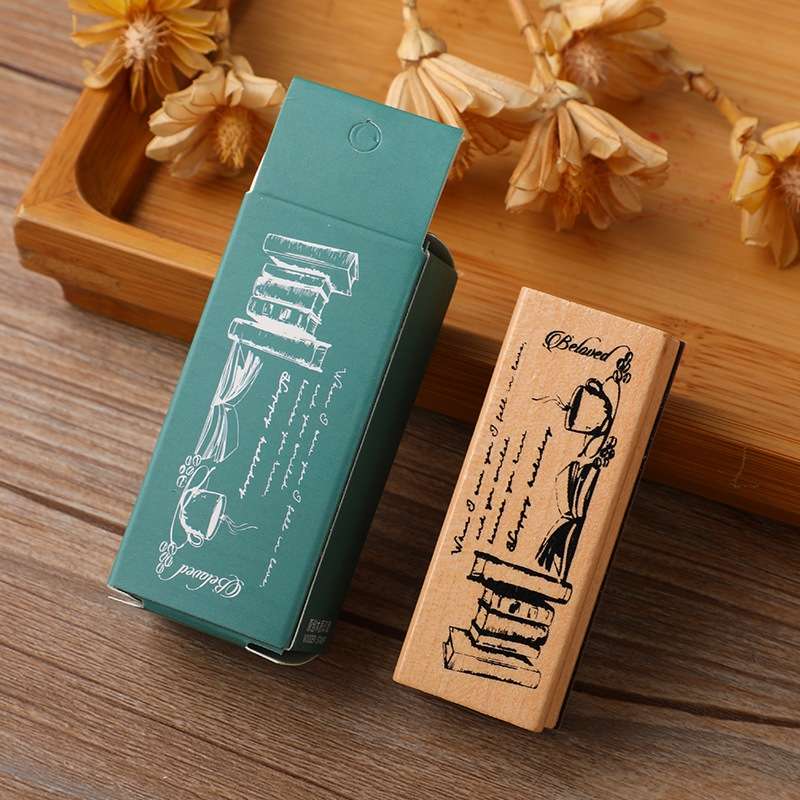 4 PCS Wooden Flowers and Plants Girl Stamp Fresh Plant Handbook DIY Decorative Stamp(Boswellia)