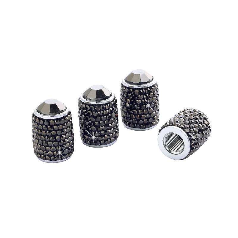 Car Tyre Aluminium Full Diamond Valve Cap With Seal(Shiny Black)