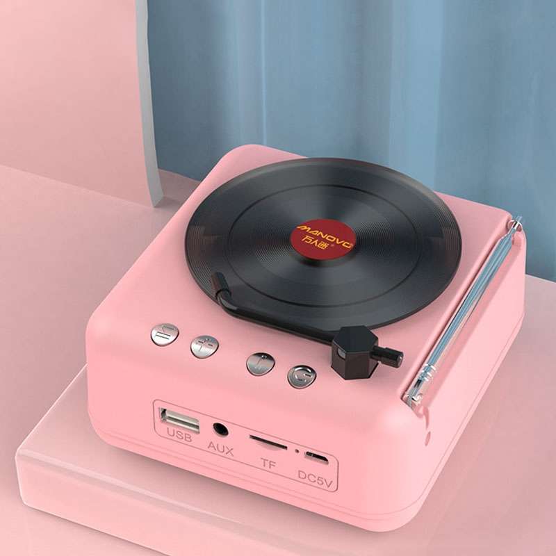 Manovo H3 Macaron Vinyl Record Player Bluetooth Speaker Retro Radio Stereo(Yellow)