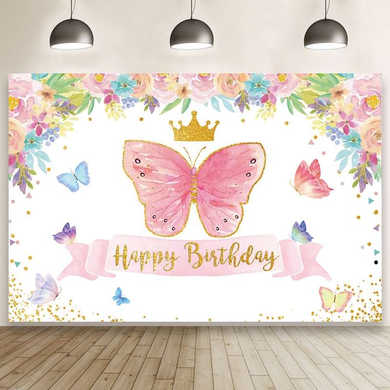1.5m X 1m Butterfly Pattern Photography Backdrop Birthday Party Decoration Background Cloth(MDT08919