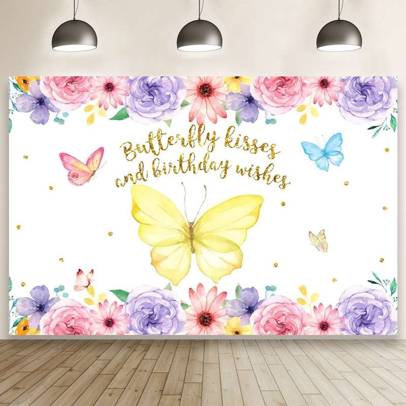 1.5m X 1m Butterfly Pattern Photography Backdrop Birthday Party Decoration Background Cloth(MDT08919