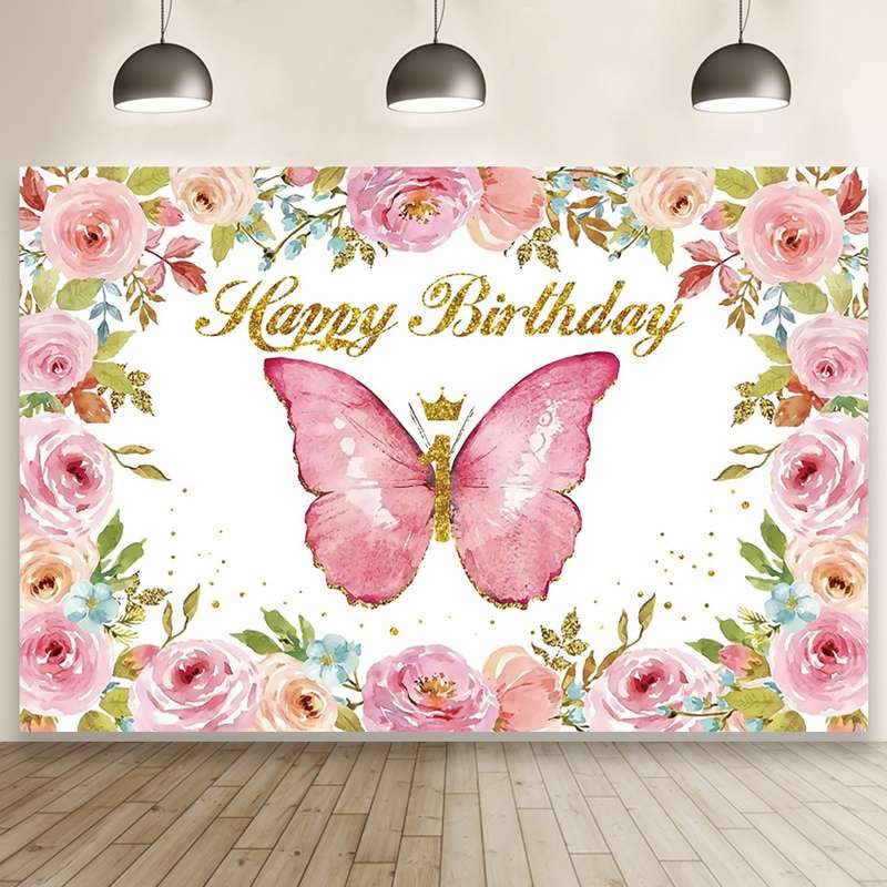 1.5m X 1m Butterfly Pattern Photography Backdrop Birthday Party Decoration Background Cloth(MDT08919