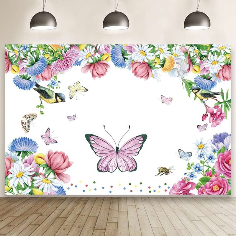 1.5m X 1m Butterfly Pattern Photography Backdrop Birthday Party Decoration Background Cloth(MDT08919