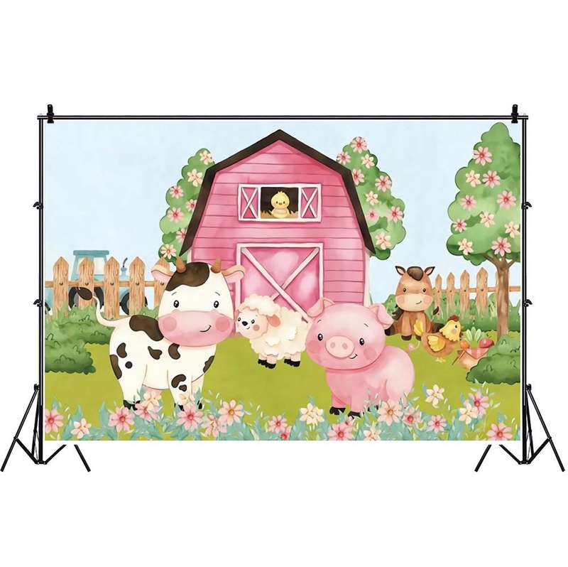 1.5m X 1m Cartoon Farm Animals Photography Backdrop Birthday Party Background Decoration(MDM10756)