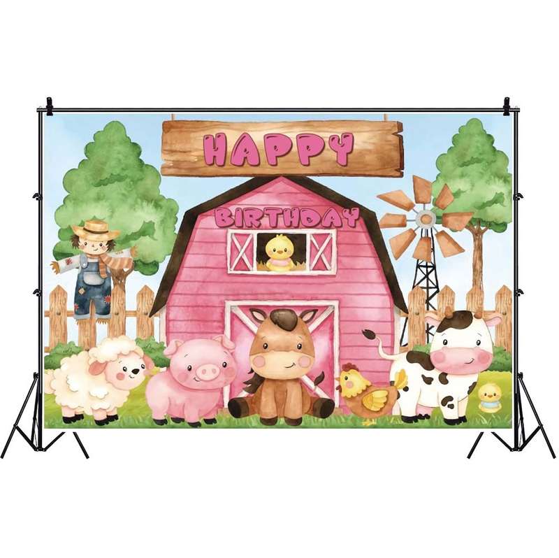 1.5m X 1m Cartoon Farm Animals Photography Backdrop Birthday Party Background Decoration(MDM10756)
