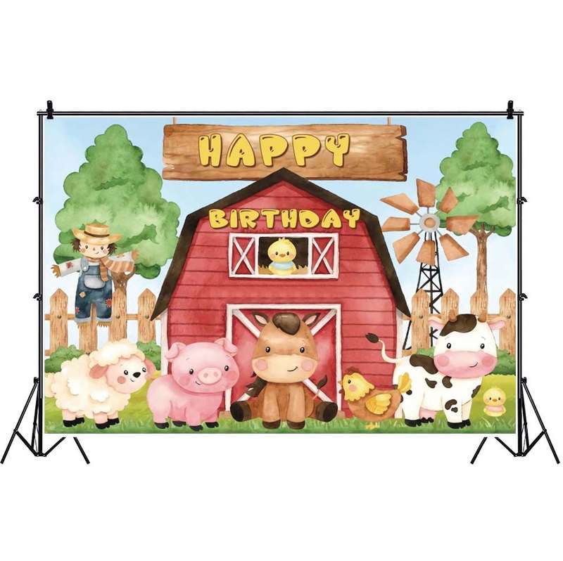 1.5m X 1m Cartoon Farm Animals Photography Backdrop Birthday Party Background Decoration(MDM10756)