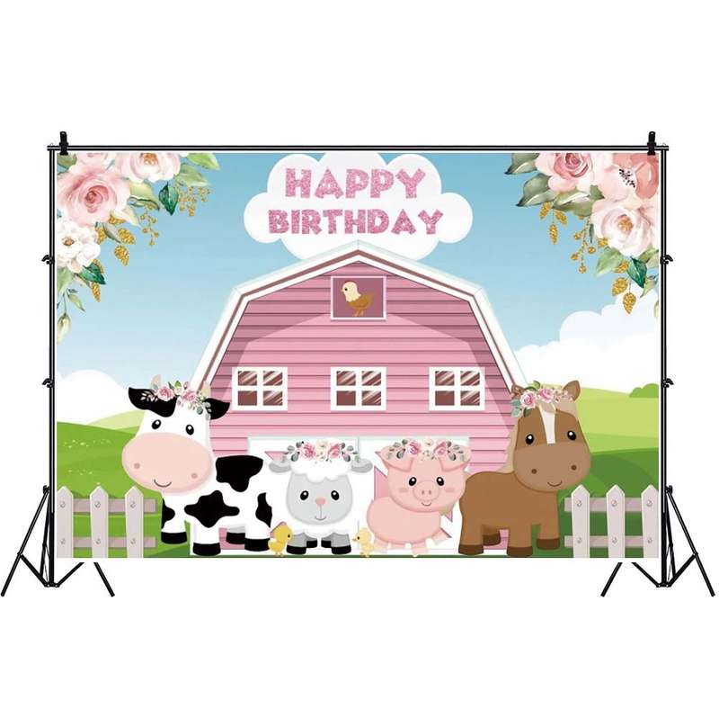 1.5m X 1m Cartoon Farm Animals Photography Backdrop Birthday Party Background Decoration(MDM10756)