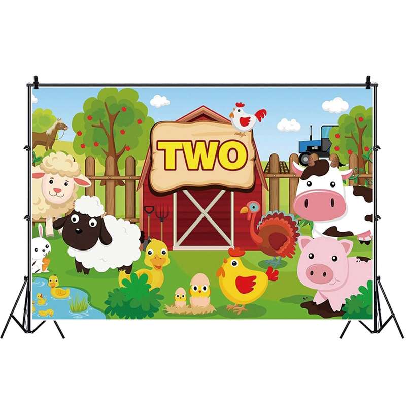 1.5m X 1m Cartoon Farm Animals Photography Backdrop Birthday Party Background Decoration(MDM10756)