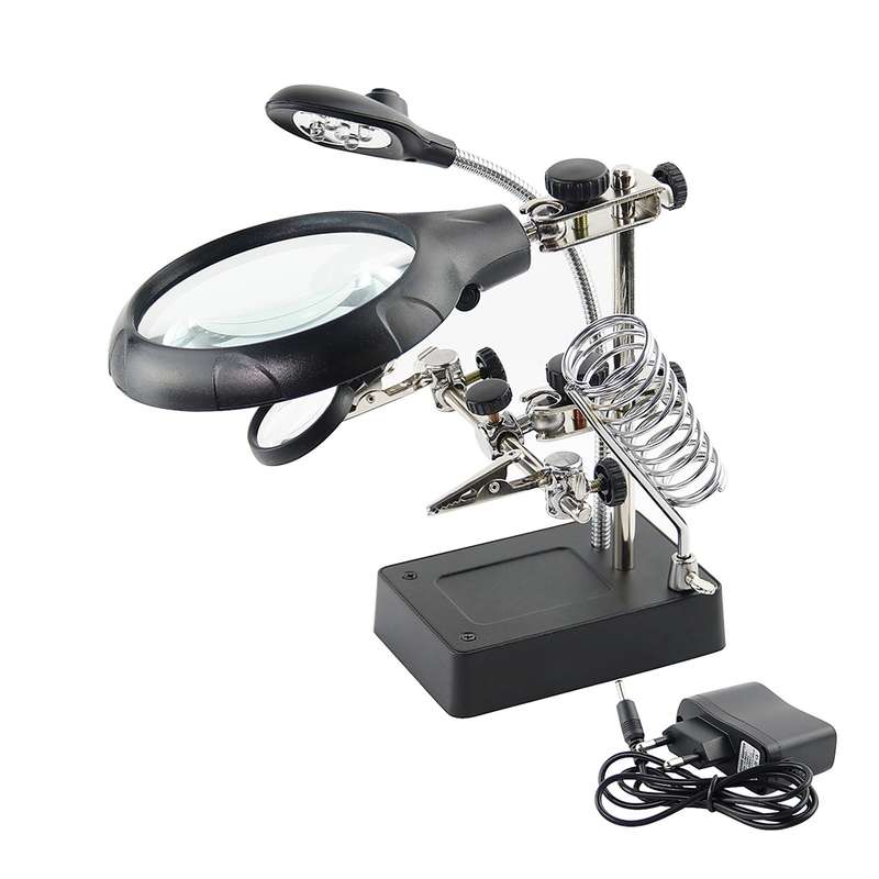 16129-C 2.5X/7.5X/10X LED Lighting Auxiliary Bracket Maintenance Magnifier(US Plug)
