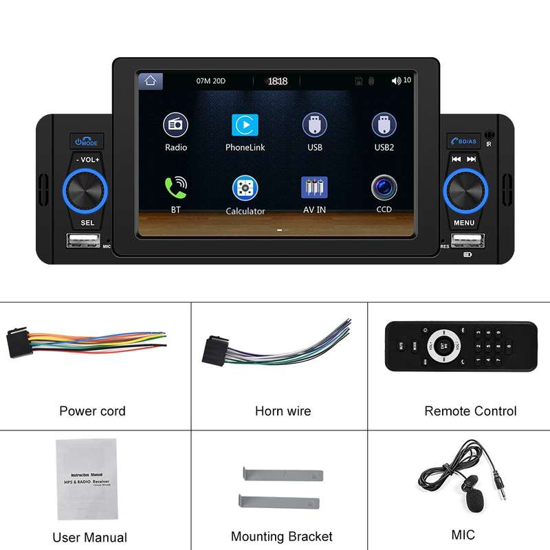 A3107 5 inches Car MP5 Wired CarPlay Universal Bluetooth Player With Microphone, Style: Standard