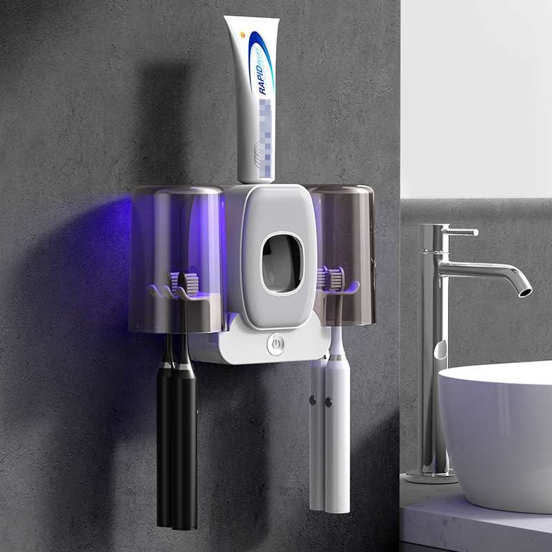Couple Wall Mounted Toothbrush Holder Automatic Squeeze Toothpaste Device,Spec: Disinfection Type Wh