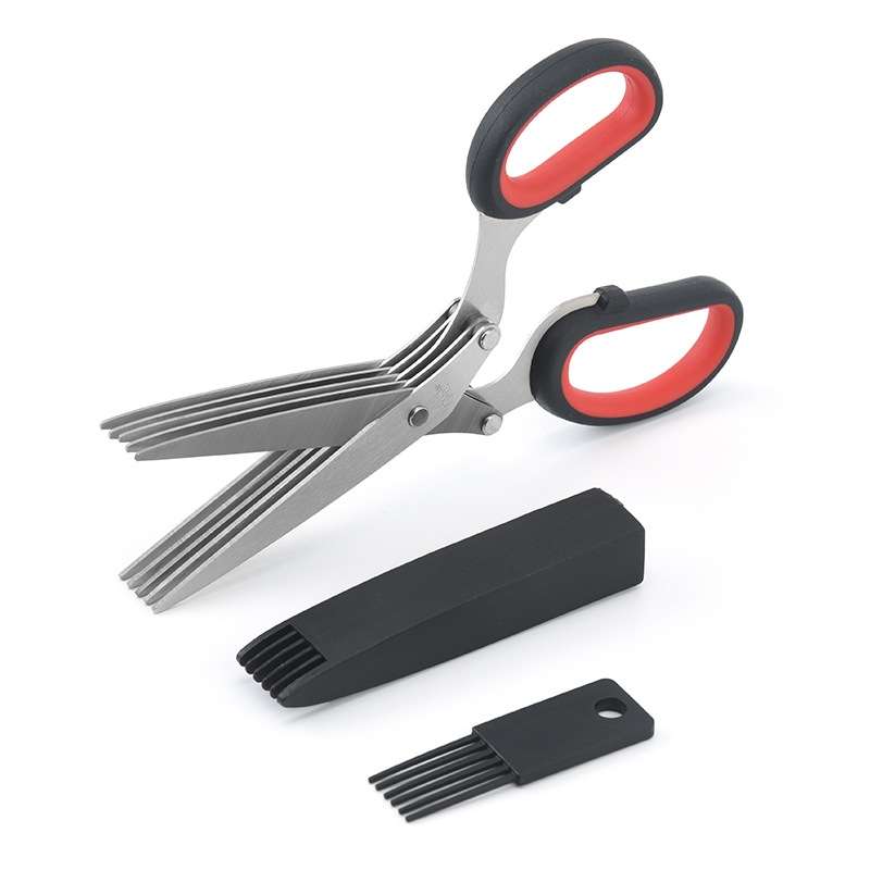 Five-Layer Vegetable Scissors Office Shredding Stainless Steel Scissors(Green White)