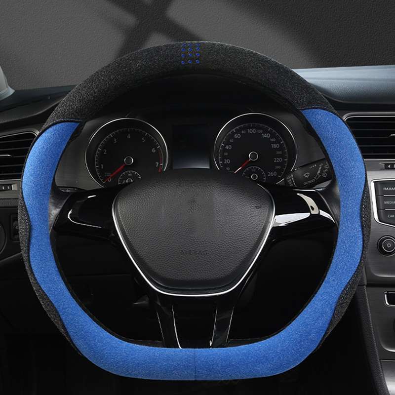 Turned Fur D Type Steering Wheel Cover, Size: 38cm(Black Gray)