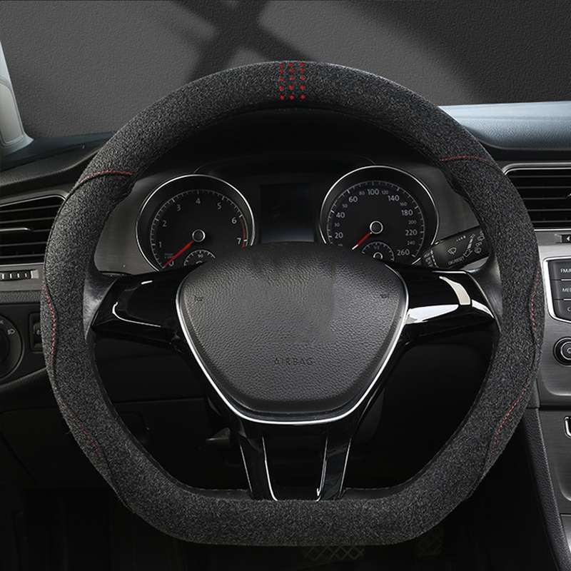Turned Fur D Type Steering Wheel Cover, Size: 38cm(Black Gray)