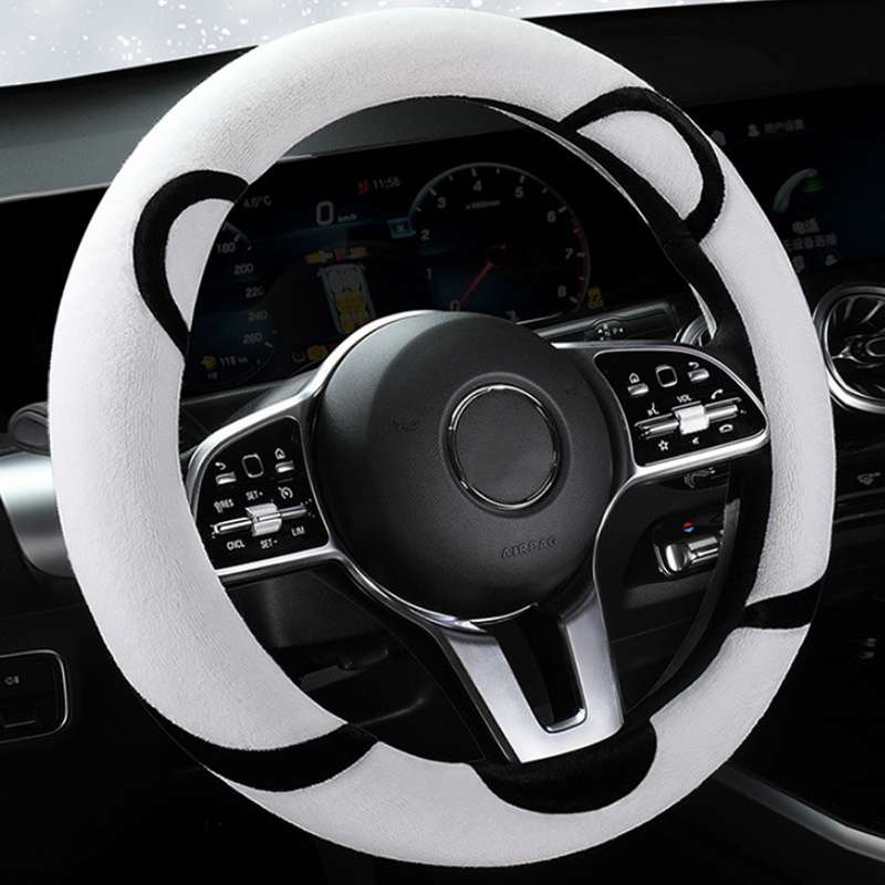 Car Steering Wheel Cartoon Short Fluff Handle Cover, Size: 38cm(Black White Round)