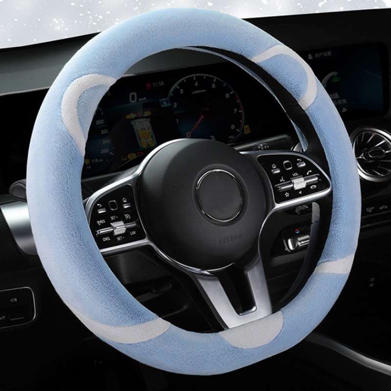 Car Steering Wheel Cartoon Short Fluff Handle Cover, Size: 38cm(Blue D Shape)