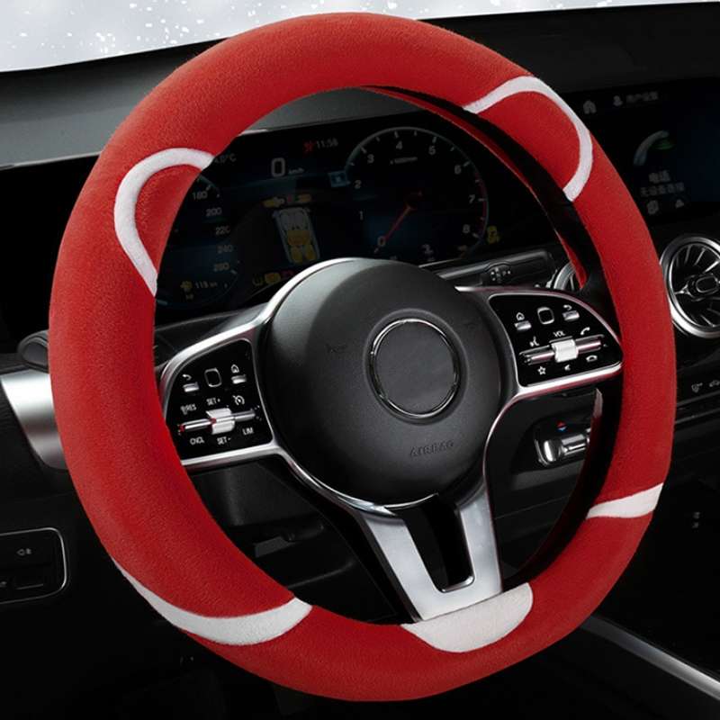 Car Steering Wheel Cartoon Short Fluff Handle Cover, Size: 38cm(Red D Shape)