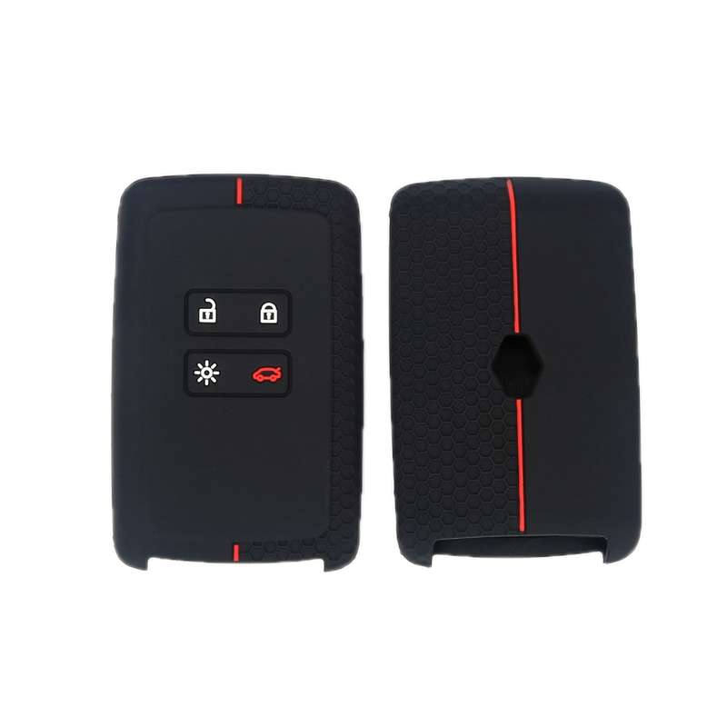 For Renault Koleos/Megane 2pcs 4 Button Honeycomb Pattern Silicone Key Cover(Black Blue Line)