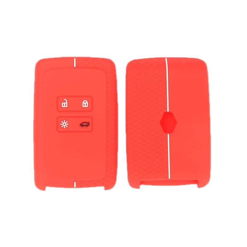 For Renault Koleos/Megane 2pcs 4 Button Honeycomb Pattern Silicone Key Cover(Red White Line)