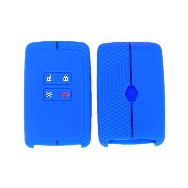 For Renault Koleos/Megane 2pcs 4 Button Honeycomb Pattern Silicone Key Cover(Sea Blue Black Line)