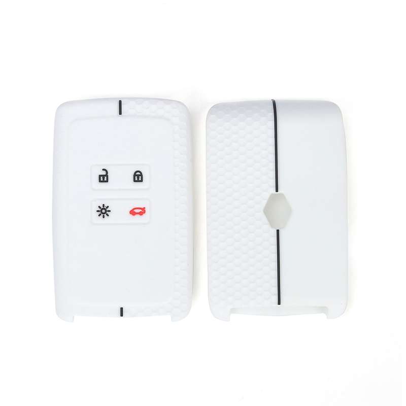 For Renault Koleos/Megane 2pcs 4 Button Honeycomb Pattern Silicone Key Cover(White Black Line)