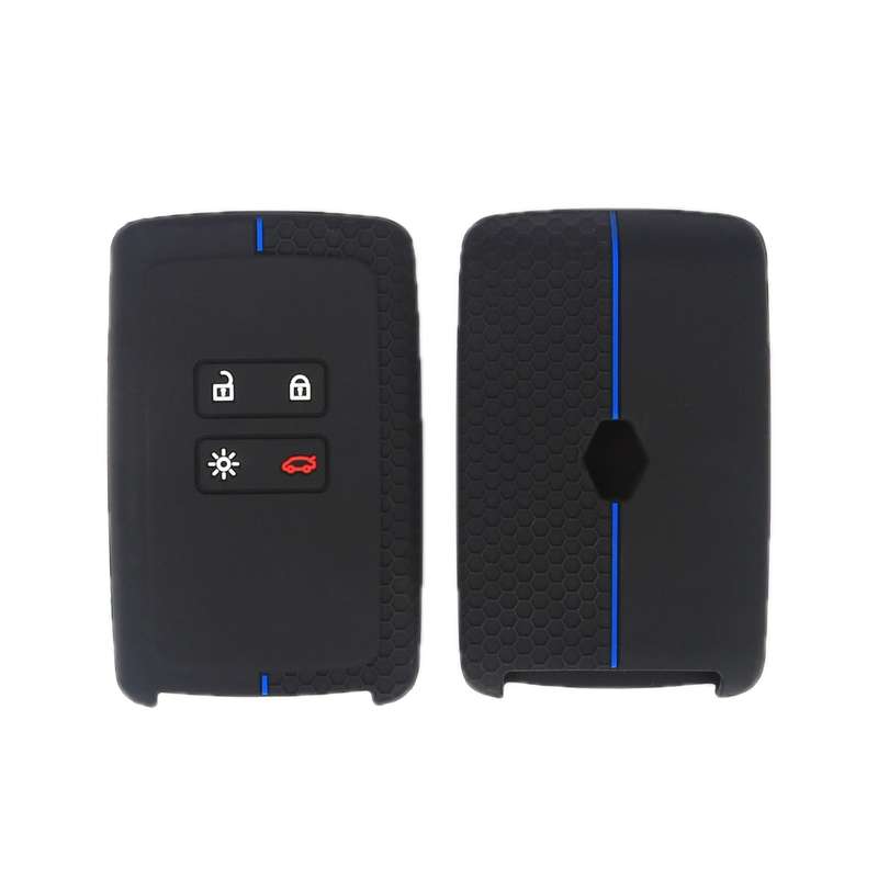 For Renault Koleos/Megane 2pcs 4 Button Honeycomb Pattern Silicone Key Cover(Black Blue Line)