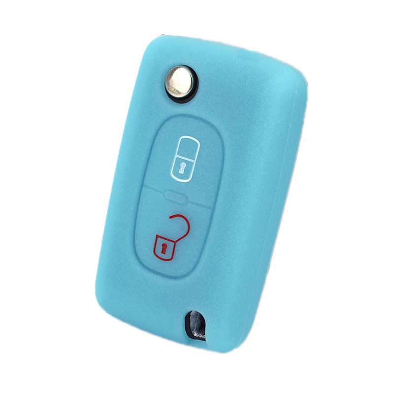 2pcs Car Key Cover for Peugeot 206/207/4008/3008 Citroen Sega/Triumph/C5(Luminous Blue)