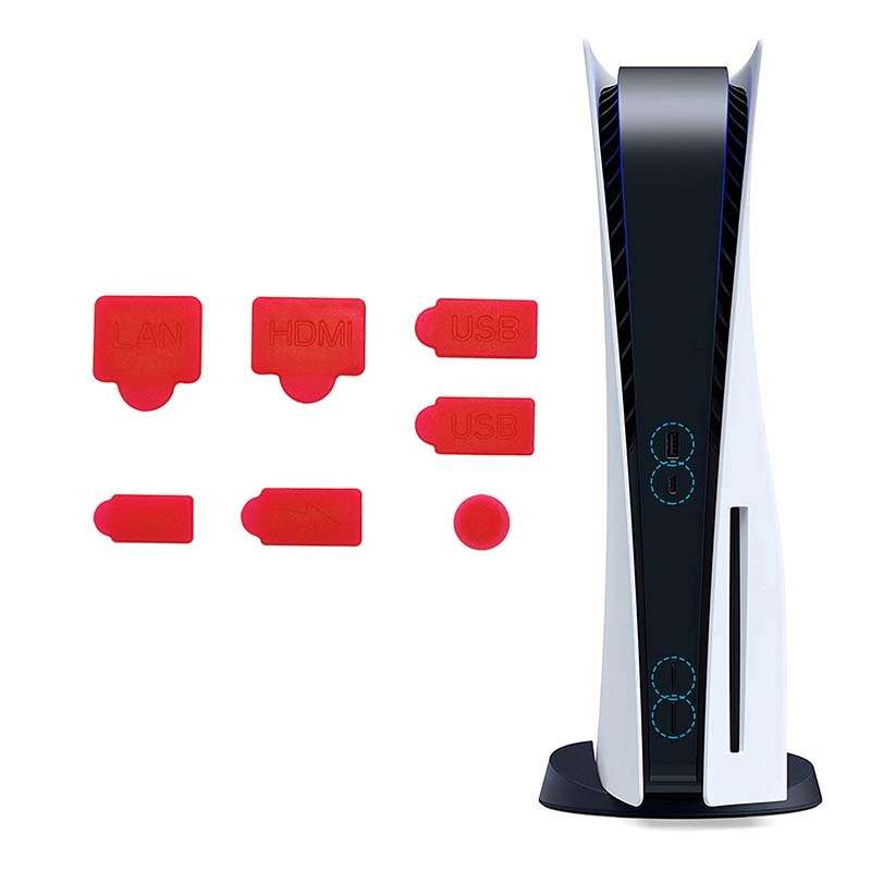 For PS5 2sets 7pcs/Set Dust Plug Silicone Dust Protector Anti-Dust Cover(Black)