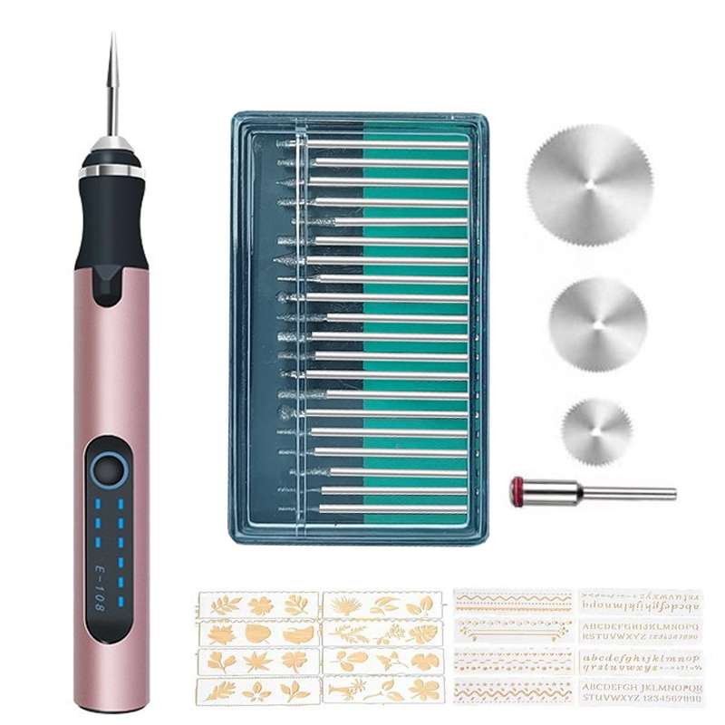 SNJ-3681 Mini Engraving Pen Wireless Polishing Electric Grinder, Style: Rose Gold+Grinding Head+Cutt