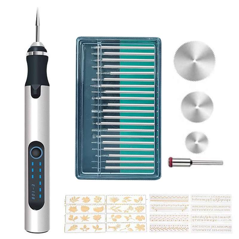SNJ-3681 Mini Engraving Pen Wireless Polishing Electric Grinder, Style: Silver+Grinding Head+Cutting