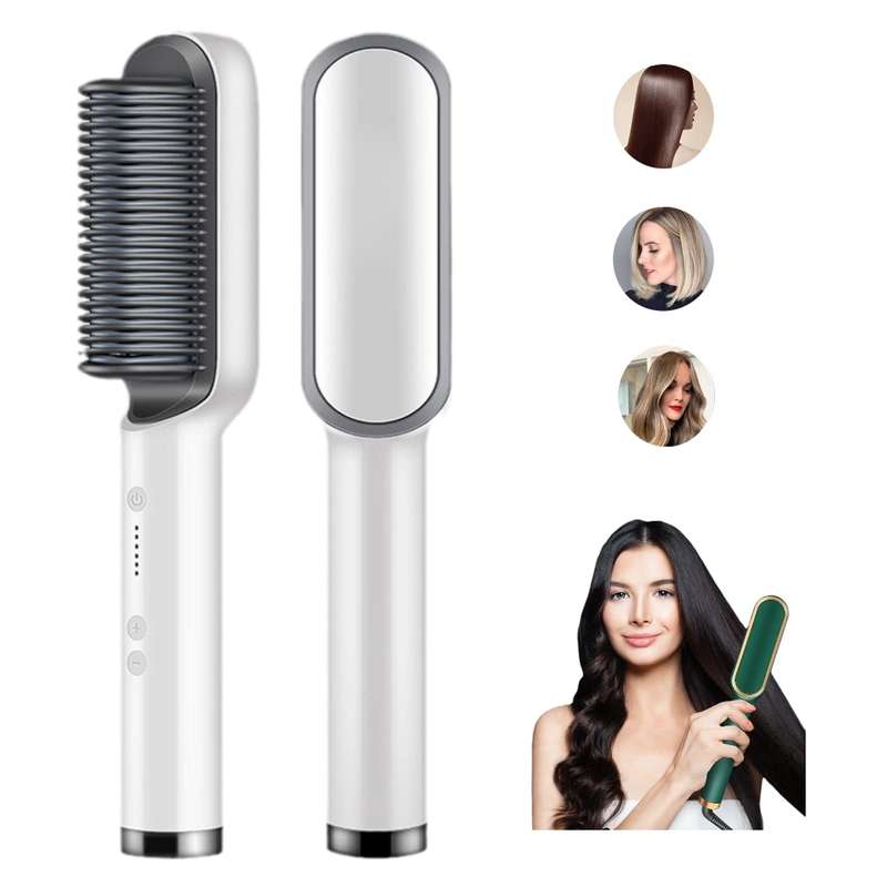 2 In 1 Hair Straightener Brush And Curler Negative Ion Hair Straightener Styling Comb(Green)