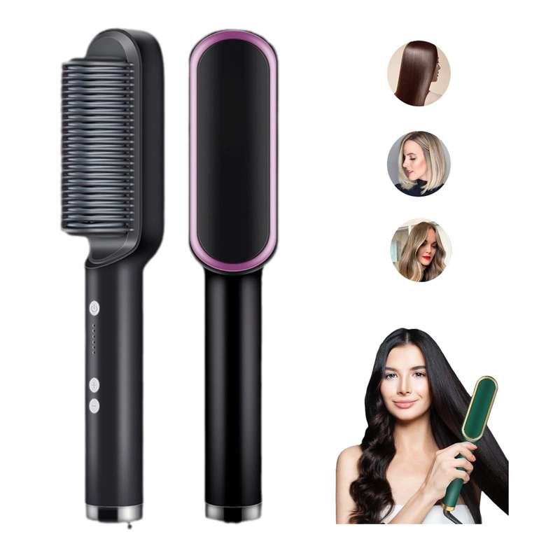 2 In 1 Hair Straightener Brush And Curler Negative Ion Hair Straightener Styling Comb(Green)
