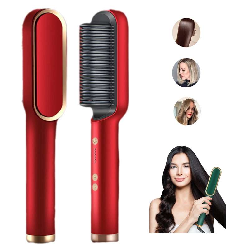 2 In 1 Hair Straightener Brush And Curler Negative Ion Hair Straightener Styling Comb(Green)