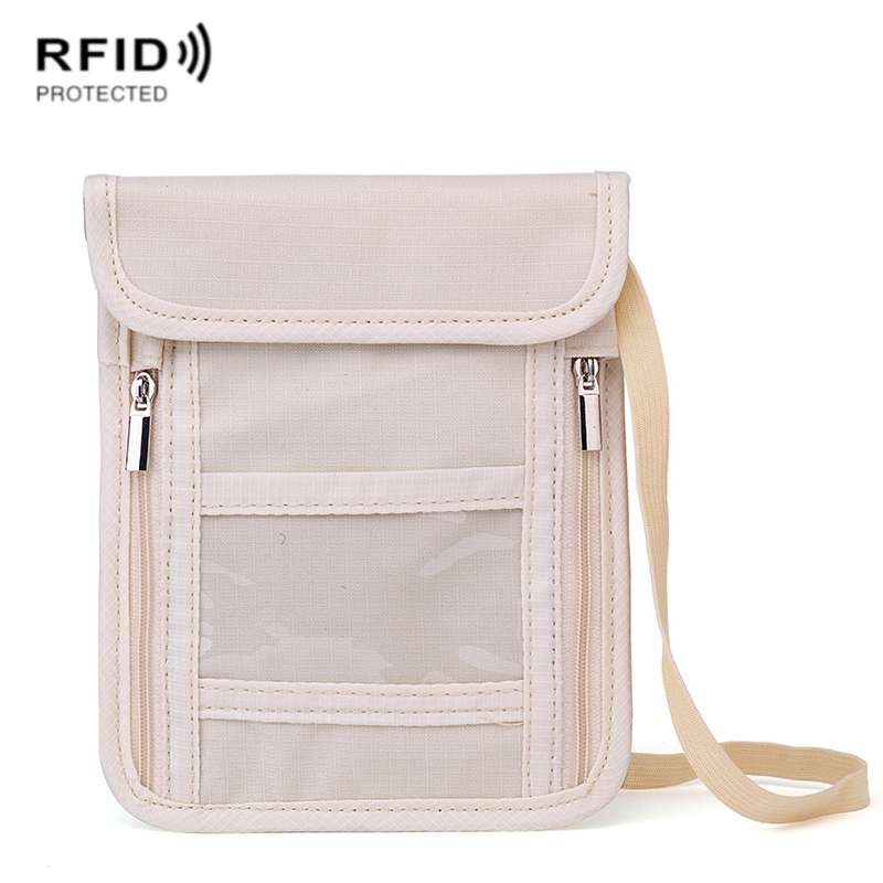 ZD-WM-06 RFID Hanging Neck Bag Passport Bag Anti-scanning Anti-magnetic Messenger ID Bag(Beige Yell