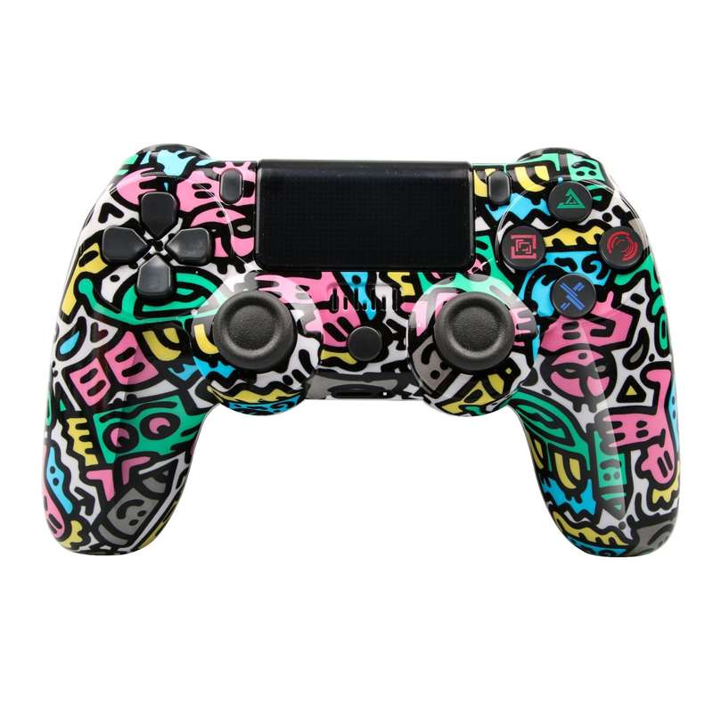 For PS4 Wireless Bluetooth Game Controller With Light Strip Dual Vibration Game Handle(Flame)