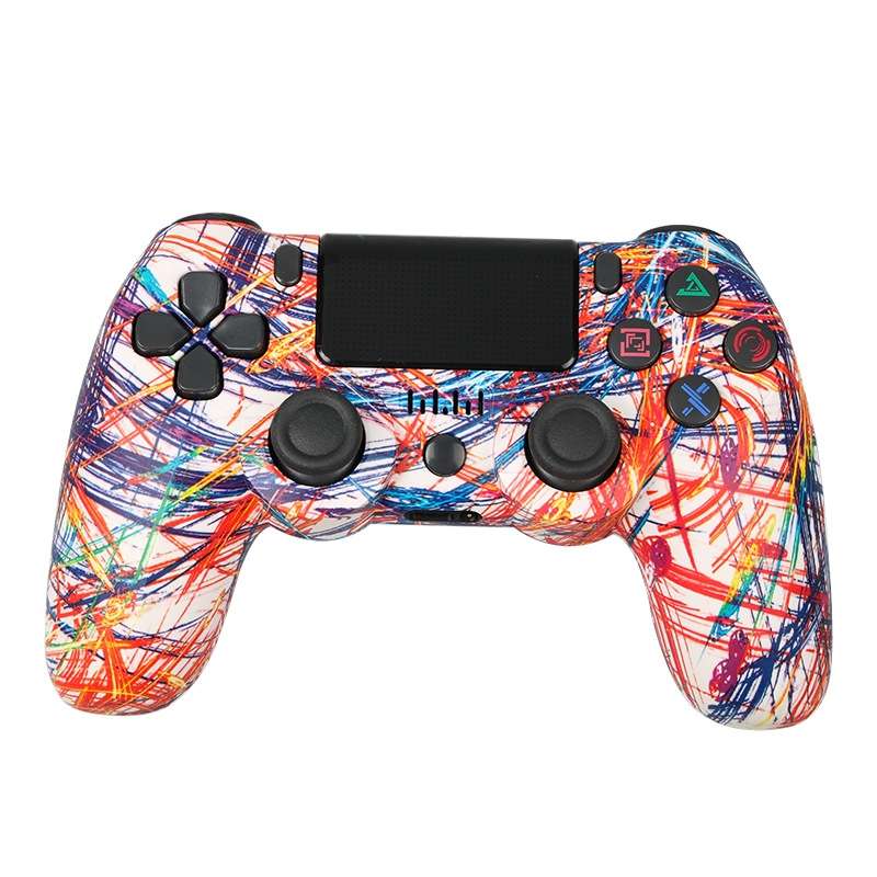 For PS4 Wireless Bluetooth Game Controller With Light Strip Dual Vibration Game Handle(Flame)