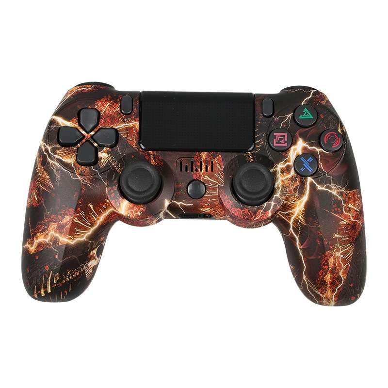 For PS4 Wireless Bluetooth Game Controller With Light Strip Dual Vibration Game Handle(Flame)