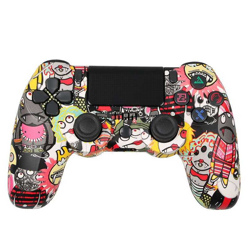 For PS4 Wireless Bluetooth Game Controller With Light Strip Dual Vibration Game Handle(Flame)
