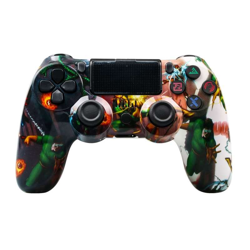 For PS4 Wireless Bluetooth Game Controller With Light Strip Dual Vibration Game Handle(Flame)