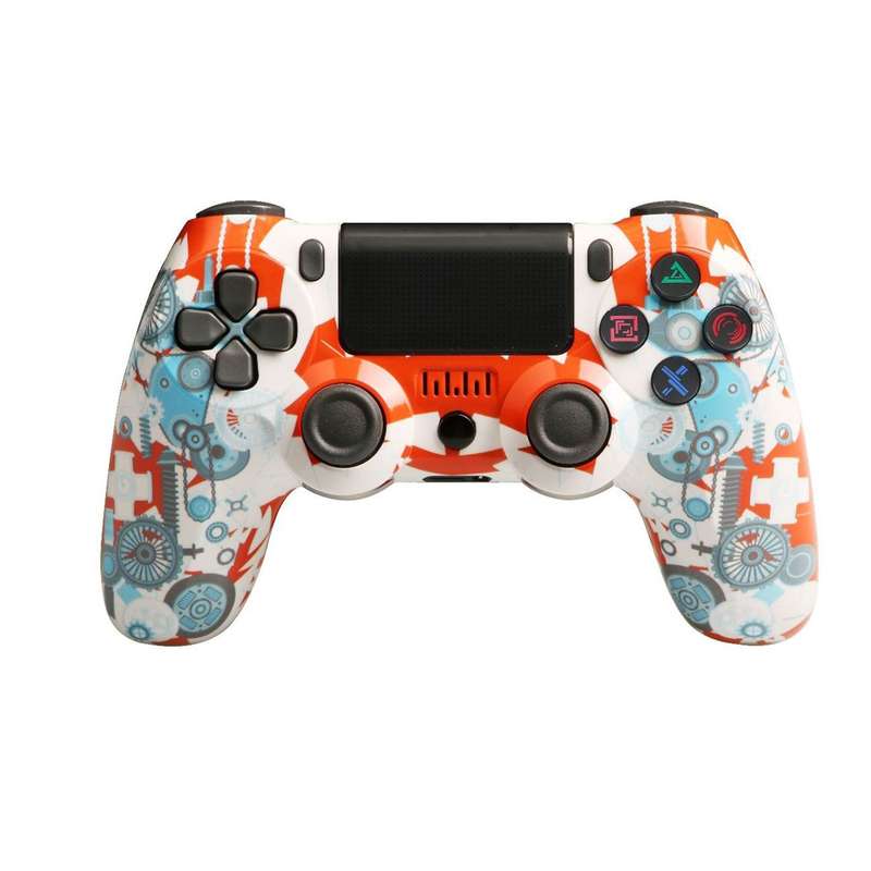 For PS4 Wireless Bluetooth Game Controller With Light Strip Dual Vibration Game Handle(Flame)