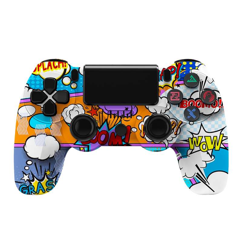 For PS4 Wireless Bluetooth Game Controller With Light Strip Dual Vibration Game Handle(Flame)