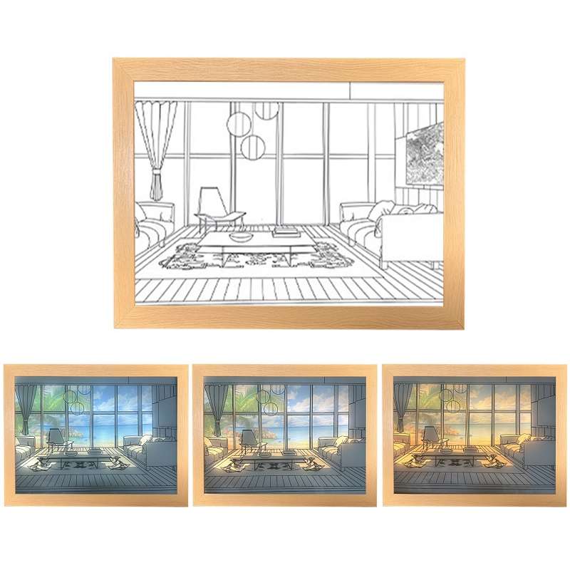 Three-Color Lighting Bedroom Bedside LED Luminous Decorative Painting, Size: Small(Beach)