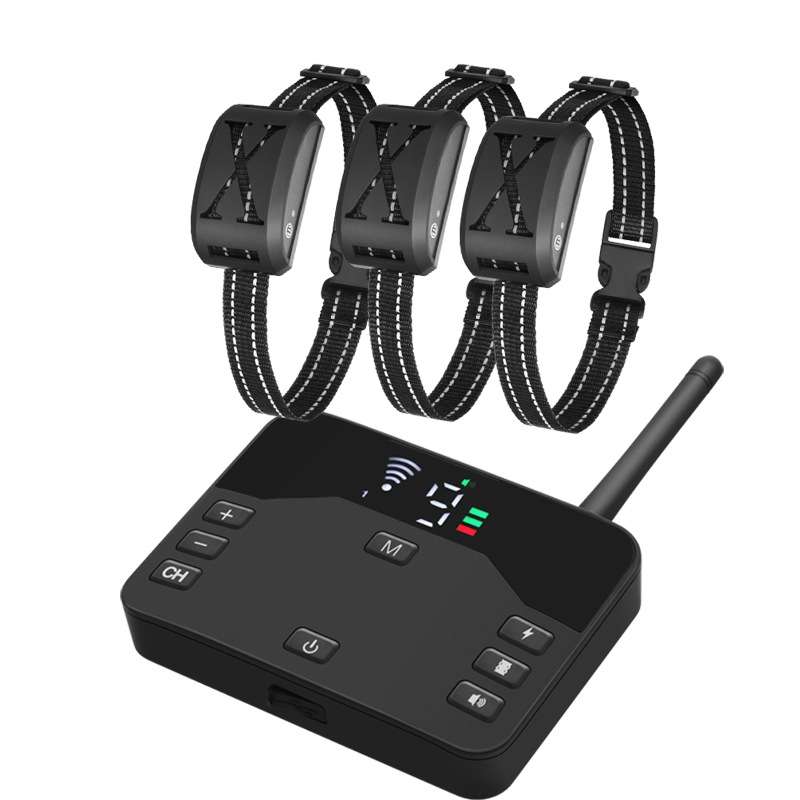 2-In-1 500m Electric Dog Fence & Remote Training Collar Adjustable Vibration & Shock For 3 Dogs(Blac