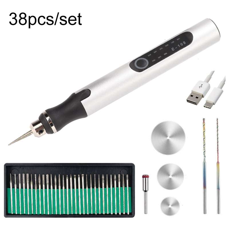 E108 38pcs/set Portable 2.35MM Chuck Mini Electric Drill Pen(Rose Gold)